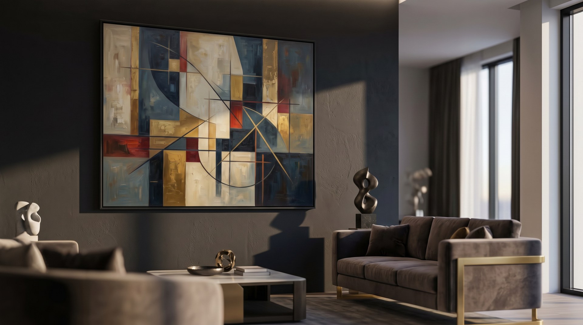 Luxury interior with a colorful abstract painting